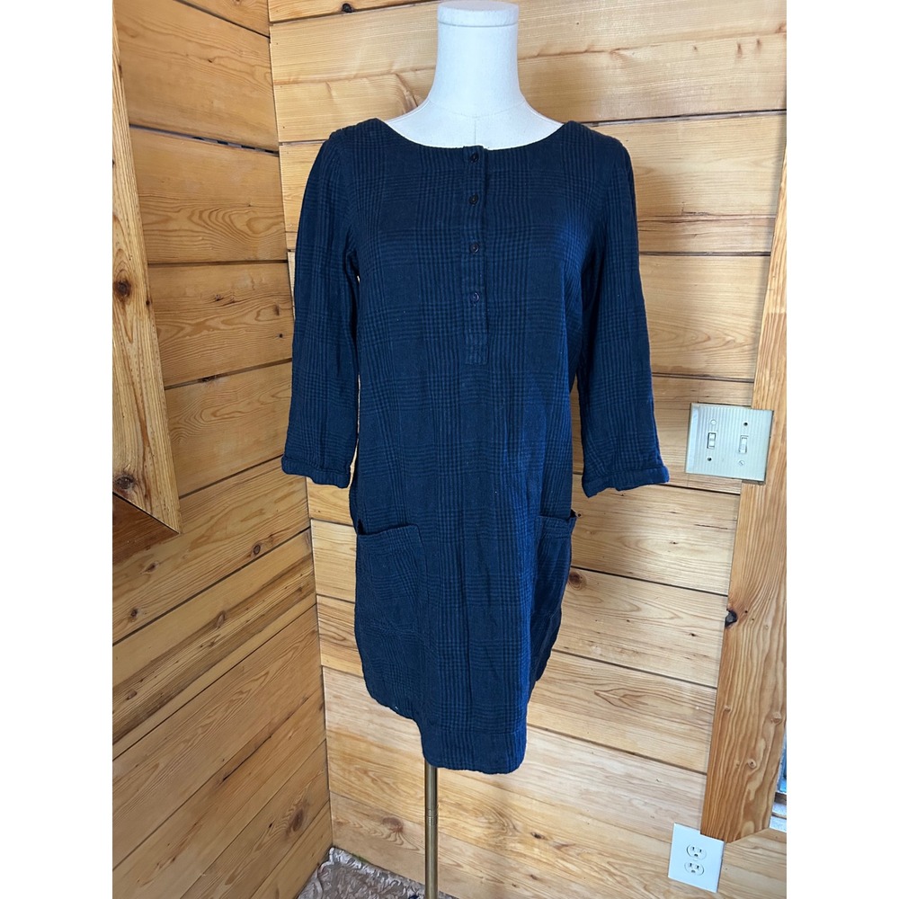 Hannah Check Tunic Dress Womens Size 6 Blue Plaid Cotton Gauze FatFace